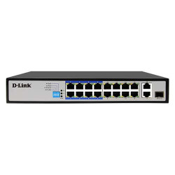 D-Link 18-Port PoE Switch with 16 PoE Ports and 2 Gigabit Uplink Ports (DES-F1018P-E)