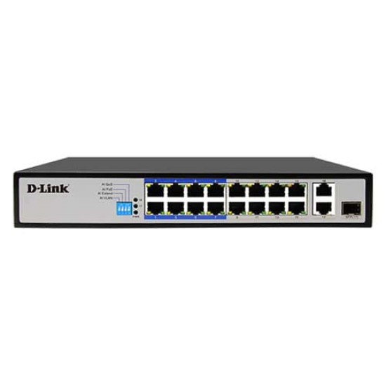 D-Link 18-Port PoE Switch with 16 PoE Ports and 2 Gigabit Uplink Ports (DES-F1018P-E)