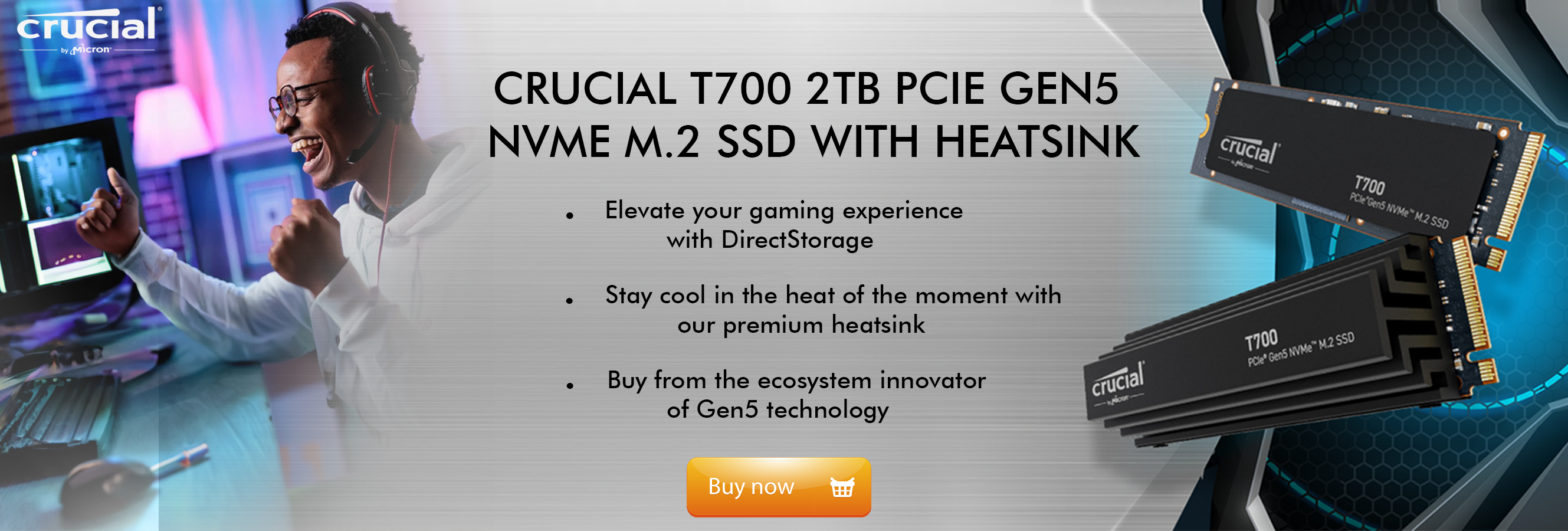 Crucial T700 2TB PCIe Gen5 NVMe M.2 SSD with Heatsink (CT2000T700SSD5)