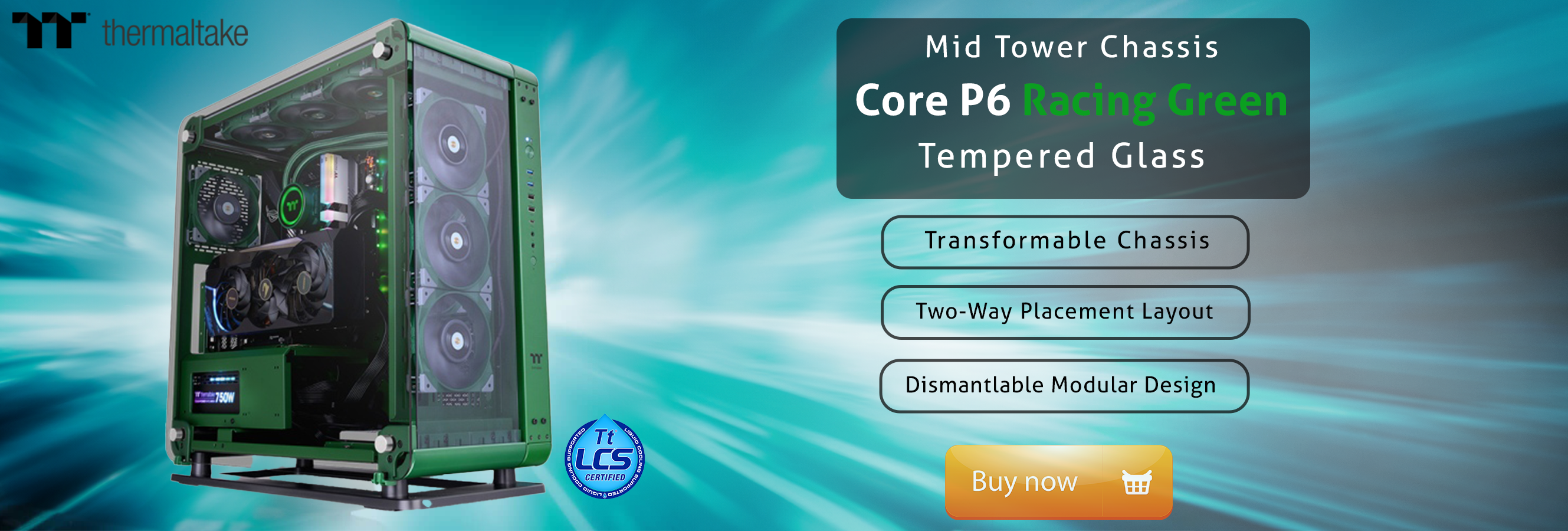Thermaltake Core P6 Tempered Glass Racing Green Mid Tower Chassis (CA-1V2-00MCWN-00)