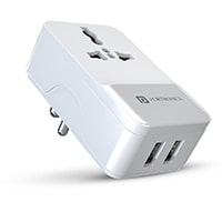 Portronics Adapto III Dual USB Adapter with 1 AC Power - White