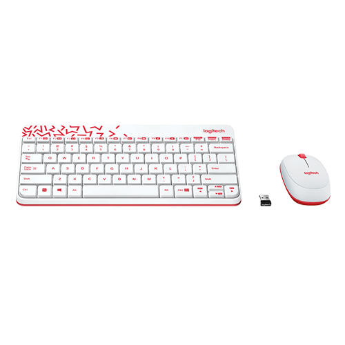 Logitech MK240 Nano Wireless Keyboard and Mouse Combo - White-Vivid Red (920-008201)