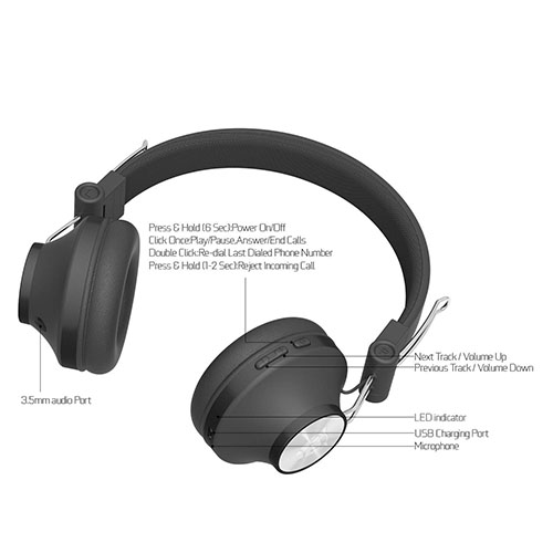 Ant Audio Treble H82 Wireless  Bluetooth Headphone with Mic - Black