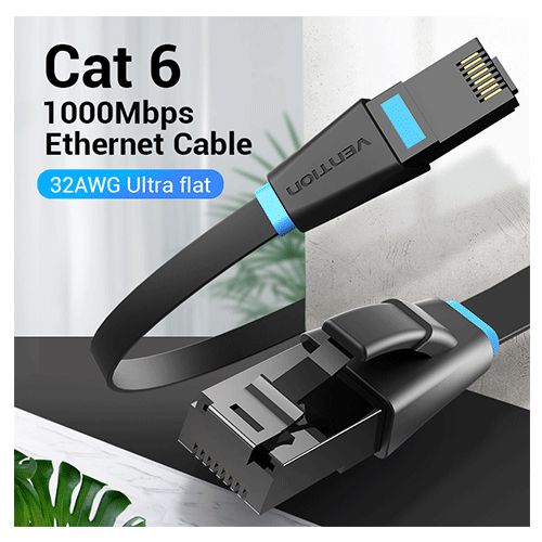 Vention IBJBI Flat Cat.6 UTP Patch Cable 3M Black