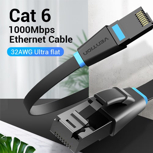 Vention IBJBL Flat Cat.6 UTP Patch Cable 10M Black