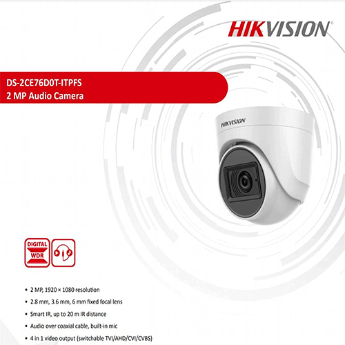 Hikvision 2MP HD Dome Camera with In-Built Audio (DS-2CE76D0T-ITPFS)